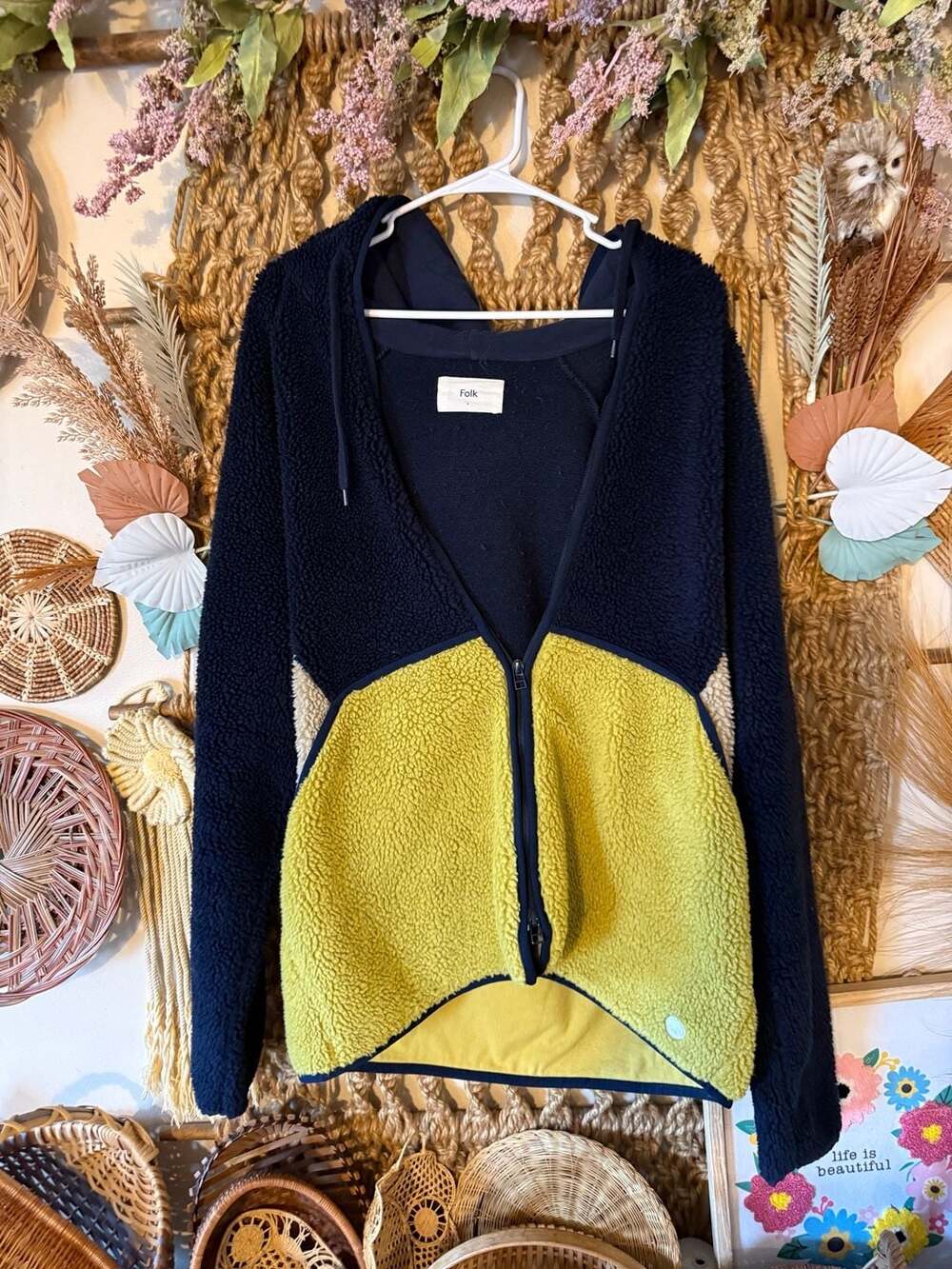 Folk Puzzle Colour-Block Fleece Hooded Jacket